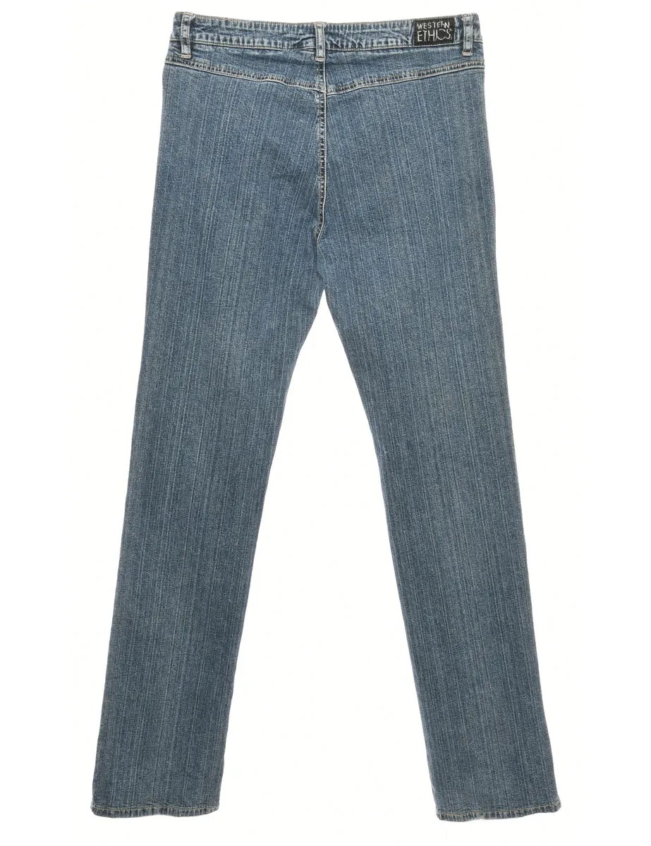Zip Front Dark Wash Straight Fit Jeans - W32 L33